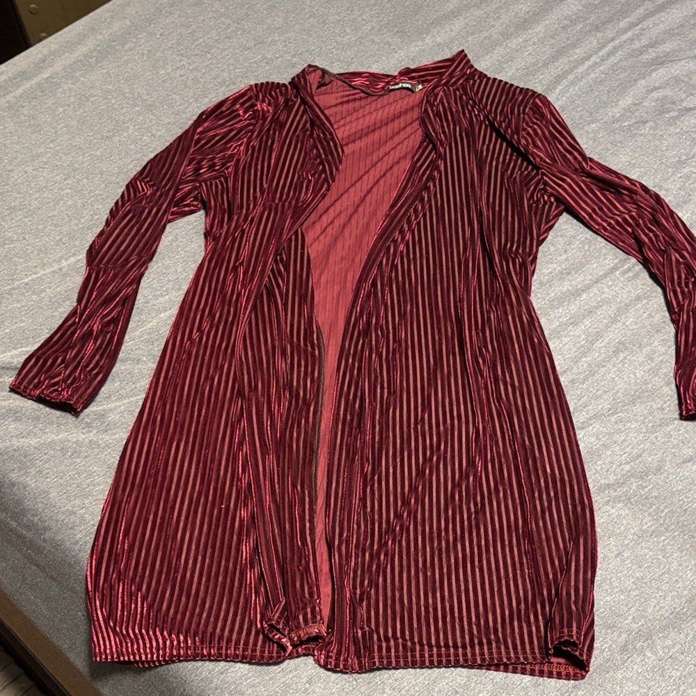 Boohoo Burgundy Striped Cardigan